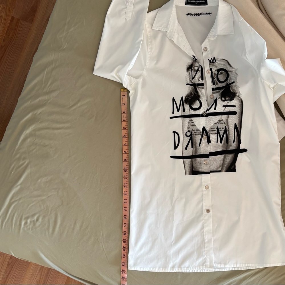 Maniere De Voir Shirt Dress No More Drama Size 6 - Picture 12 of 16